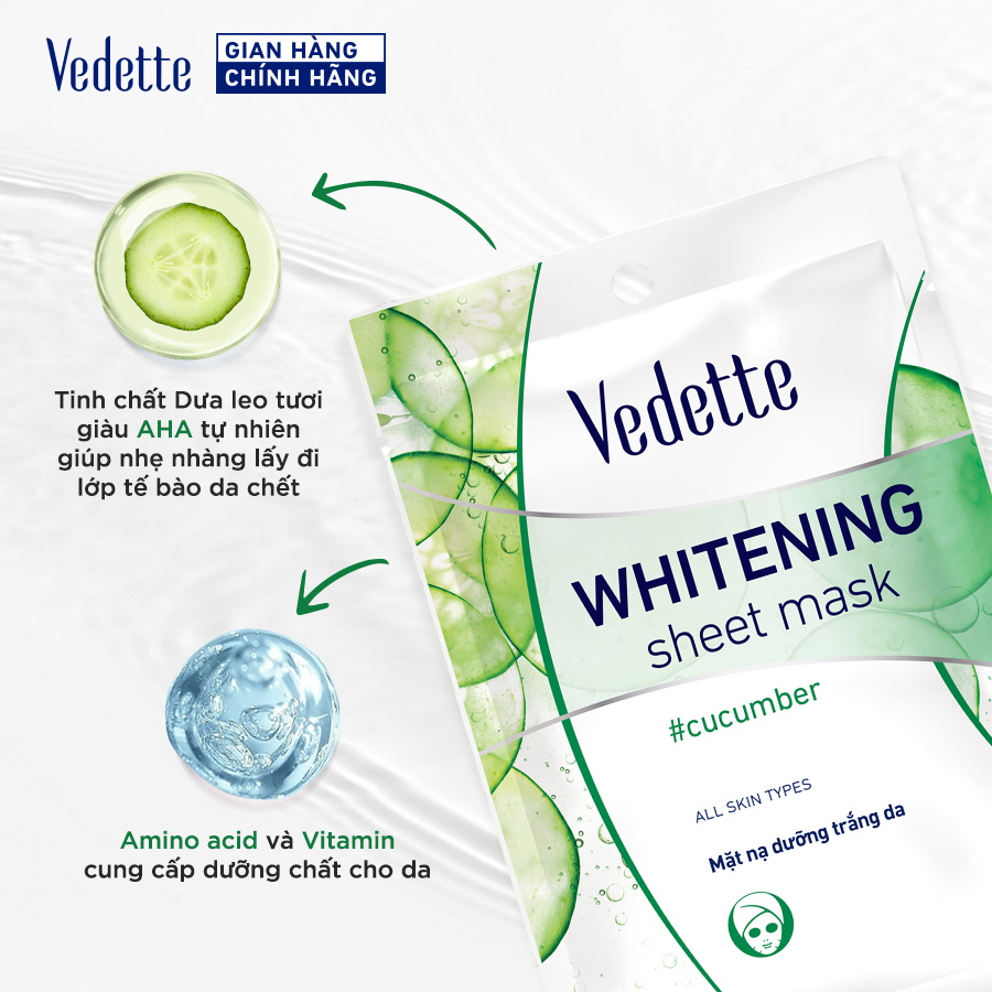 Combo 10 Mặt nạ giấy trắng da Vedette Dưa Leo 22ml