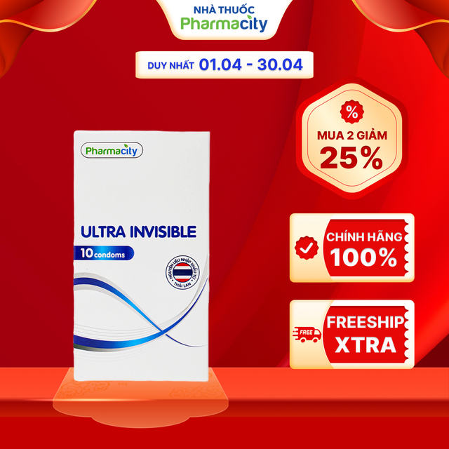 Bao cao su siêu mỏng Pharmacity Ultra Invisible (10 cái/hộp)