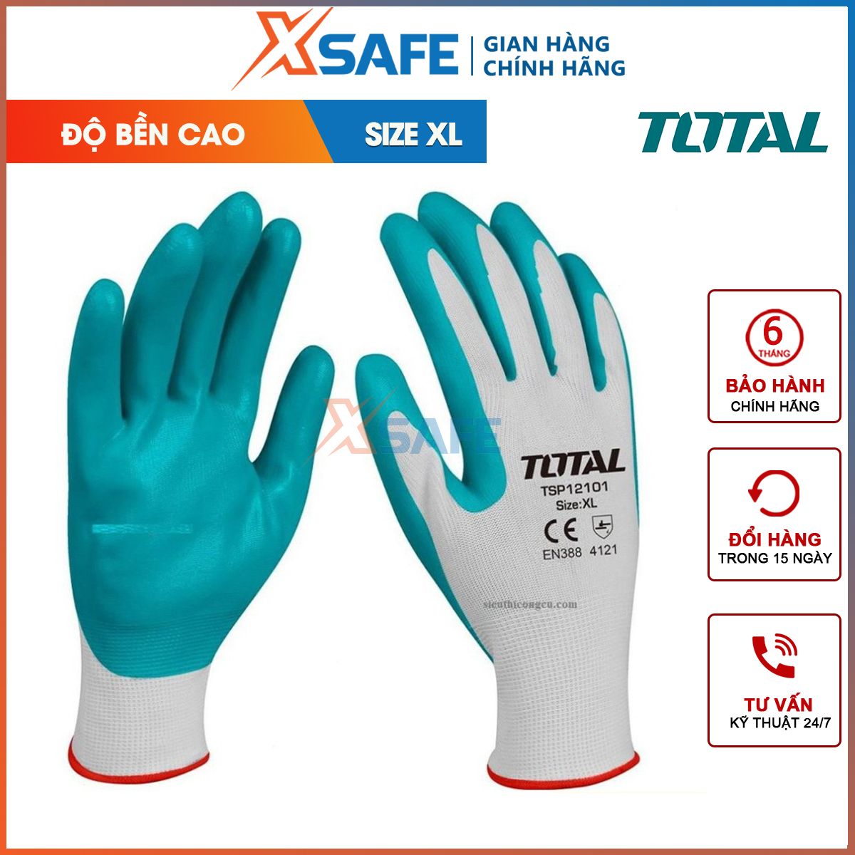 Găng tay chống dầu cao cấp TOTAL size L XL găng tay bảo hộ lao động phủ thumbnail