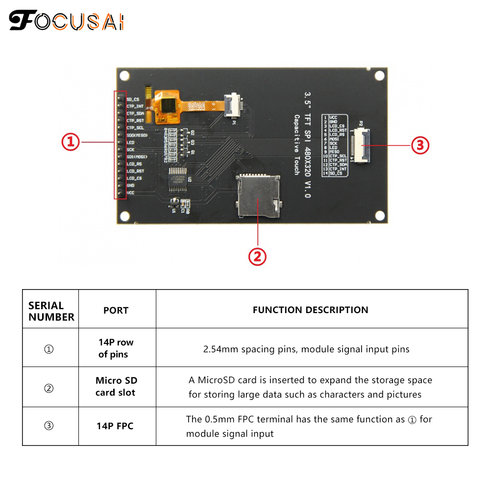 FocusAi LCD Screen Module 3.5inch TFT Display Module SPI Serial 240*320 HD Electronic Accessories Electronic Screen Driver Accessories