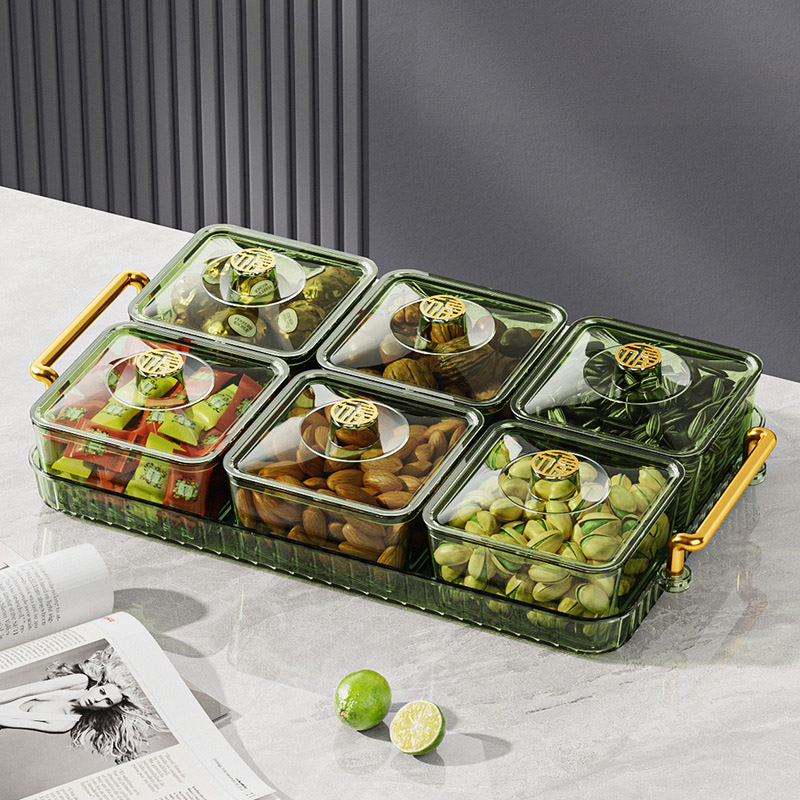 Frame candy box perspective dust cover with tray high-value living room plastic snacks candy box dried fruit box compote plastic