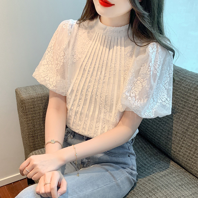 🔥[C254] Áo sơ mi nữ TAY BỒNG REN HOA hàng Quảng Châu xinh xắn cực HOT - kholenqc
