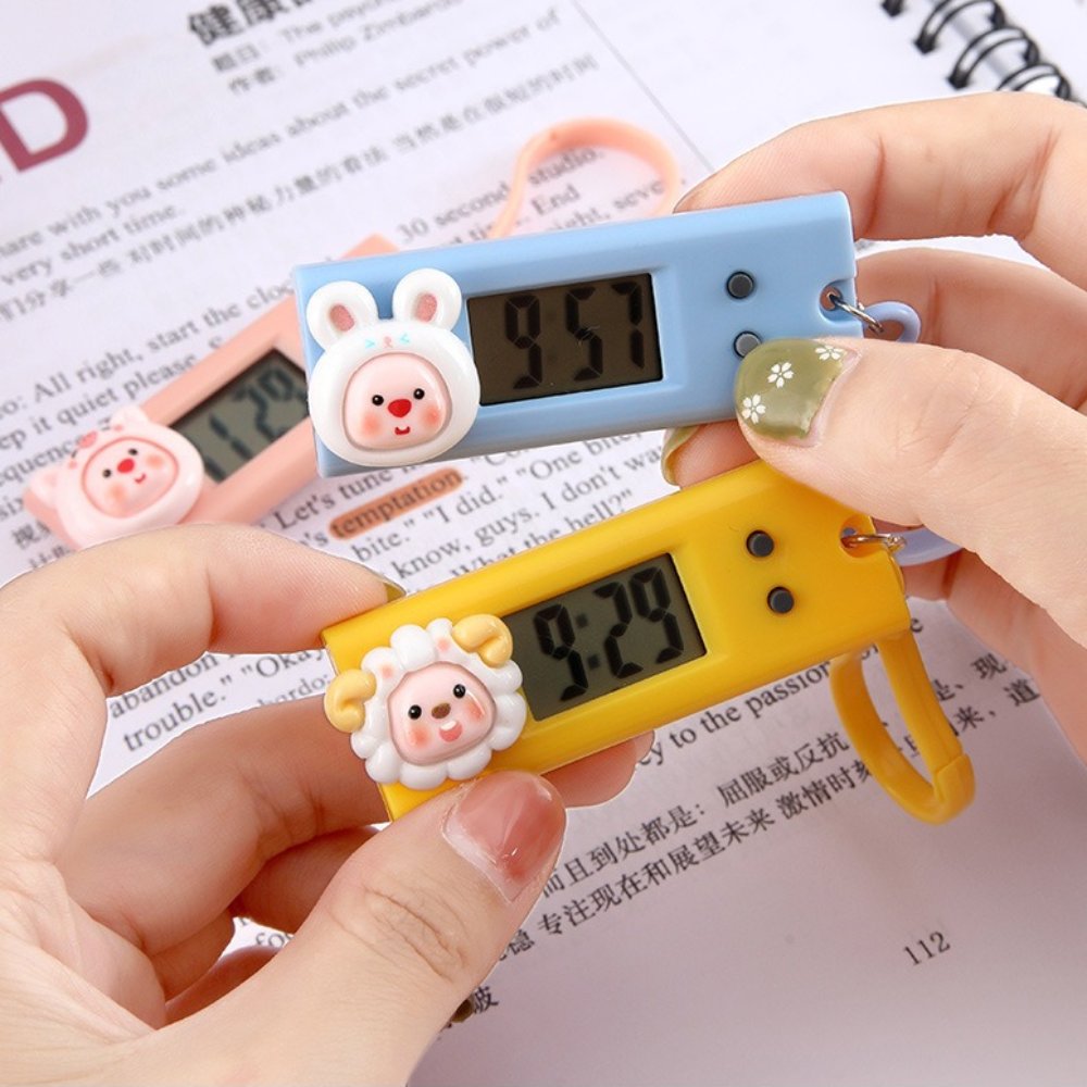 Student Test Digital Clock Mini Watch With Keychain 1Pcs Colorful Oval/Triangle Shape Hanging LCD Display Pocket Watch Accessory. 
