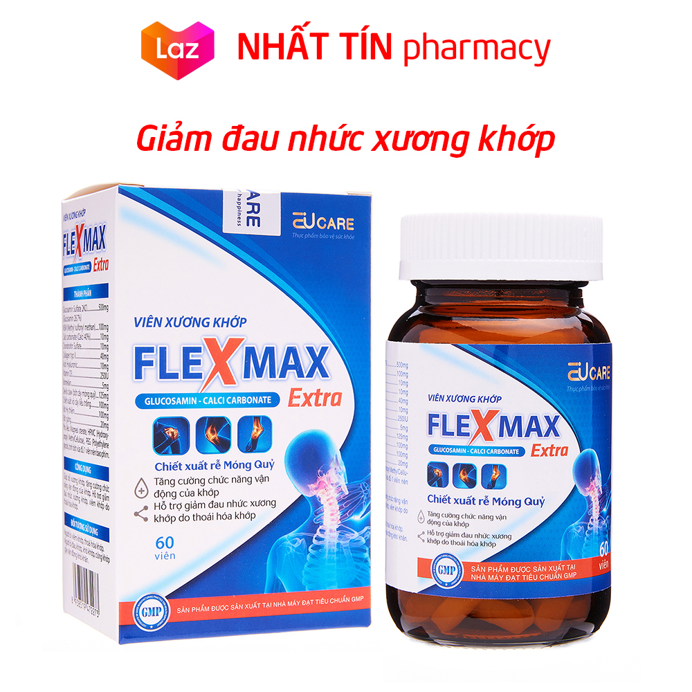 Viên Uống Bổ Xương Khớp giảm đau nhức mỏi xương khớp giảm thoái hóa khớp Glucosamine 1500mg Flexmax - Hộp 60 viên - NHẤT TÍN PHARMACY