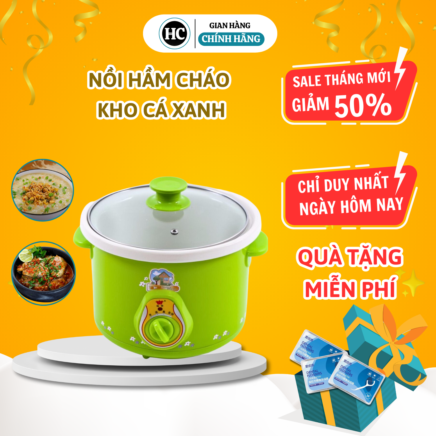 Nồi hầm cháo chậm 1.5 - 2.5l xanh , nồi tiềm nấu cháo chậm kho cá hầm chưng yến đa năng