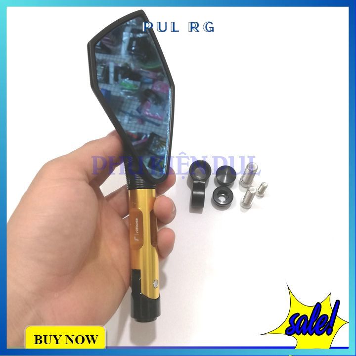 Gương chiếu hậu xe máy rizoma 5 cạnh màu cán vàng
