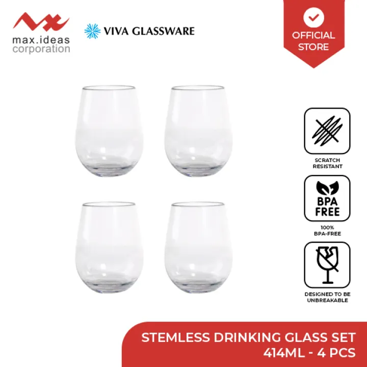Viva Glassware 4pc 14oz / 414ml Plastic Glassware Stemless Drinking