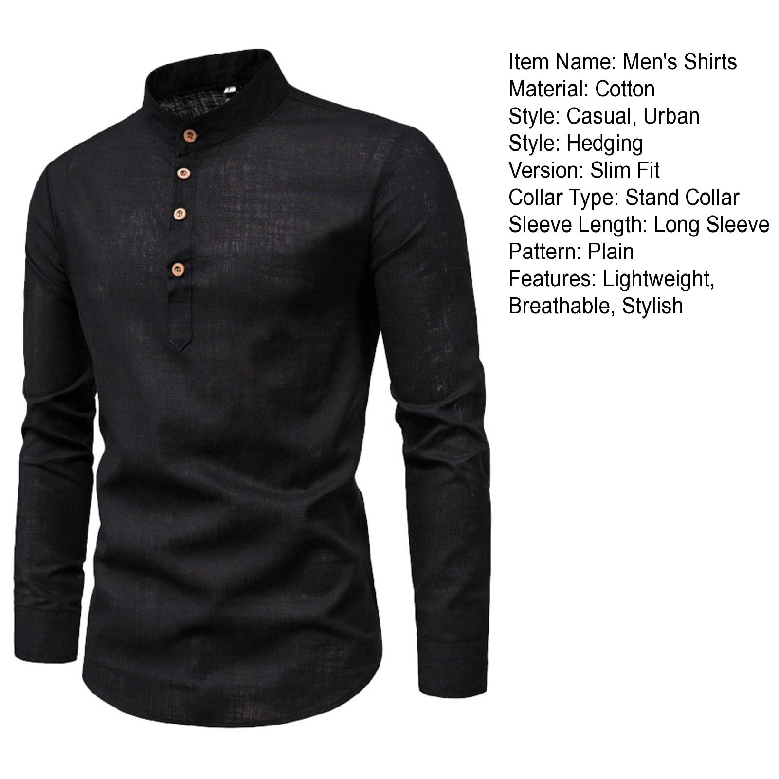 Men's Business Shirt Slim Fit Standing Collar Lightweight Breathable  Stylish Long Sleeve Men's Shirts