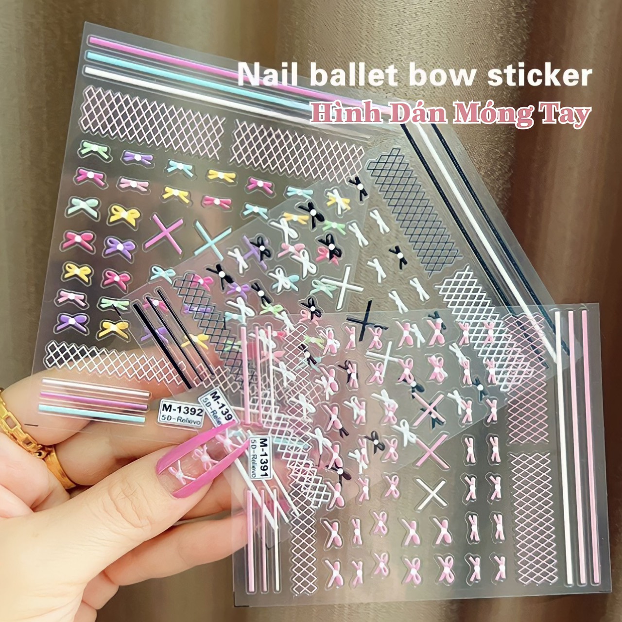 Sticker Nail 5D Lụa Nổi | Nơ Ballet | Hình Dán Móng Tay 1391