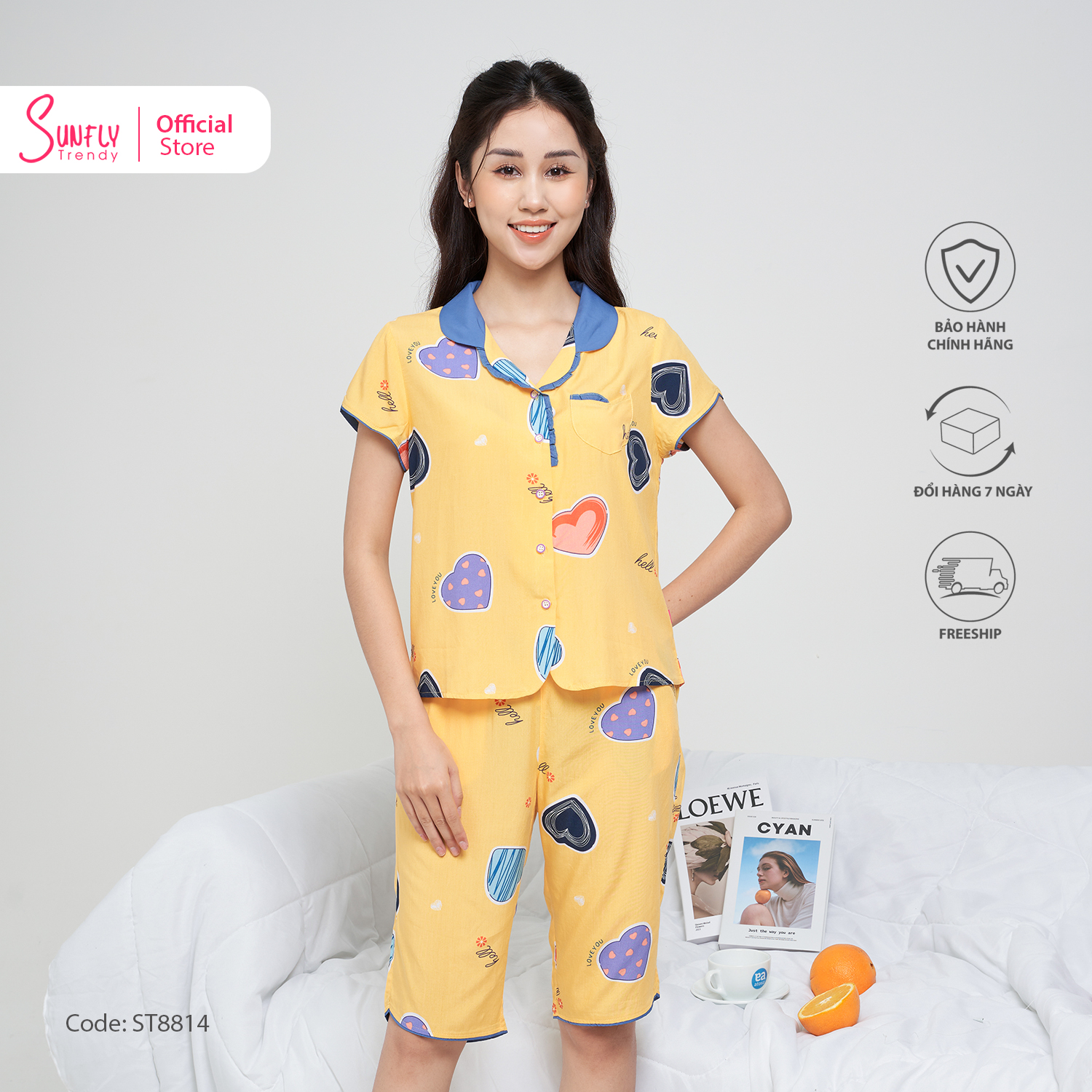Bộ Pijamas Nữ Mặc Nhà Sunfly Lanh Áo Cộc Quần Ngố ST8814 thumbnail