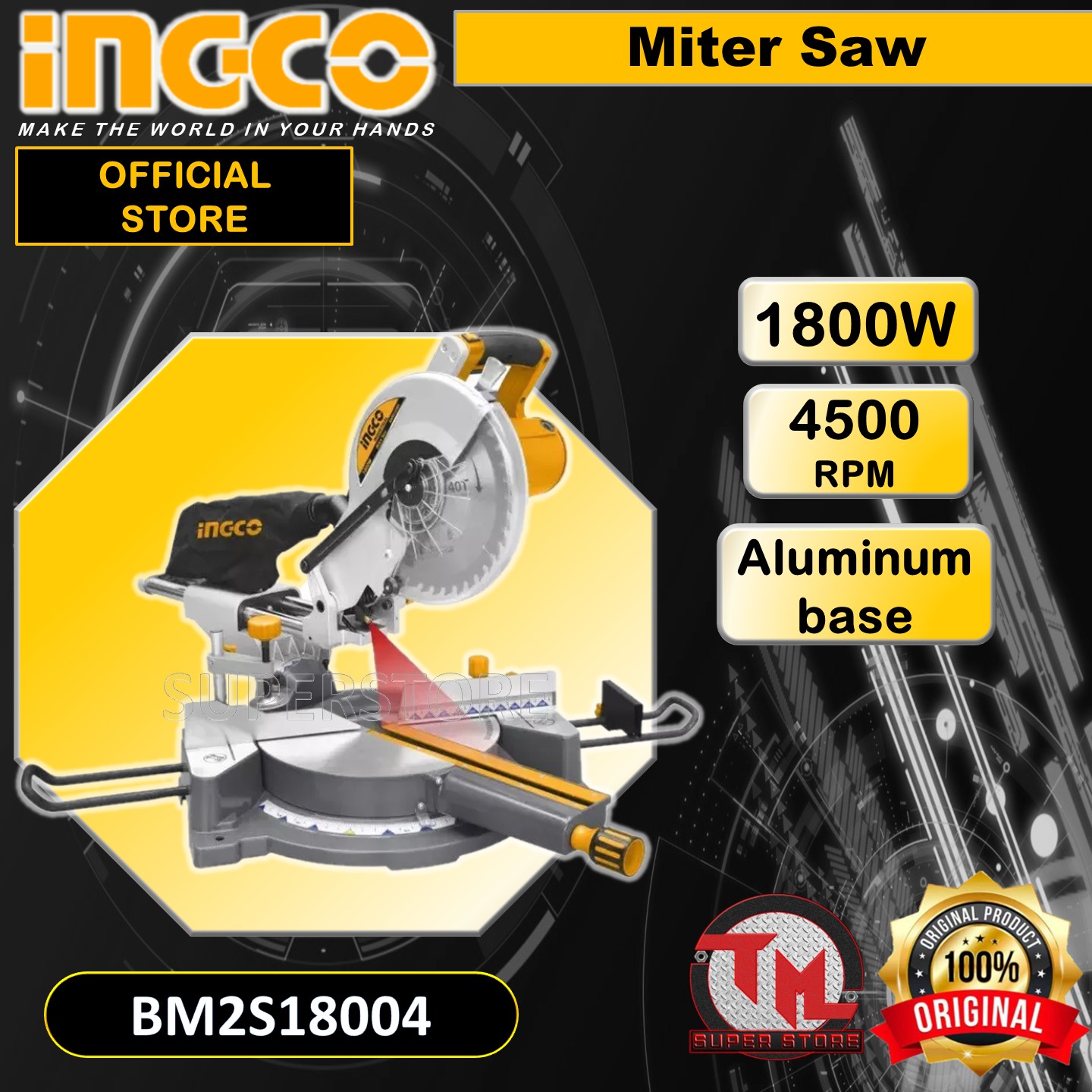 INGCO Miter Saw 1800W BM2S18004 • Tm ss Lazada PH