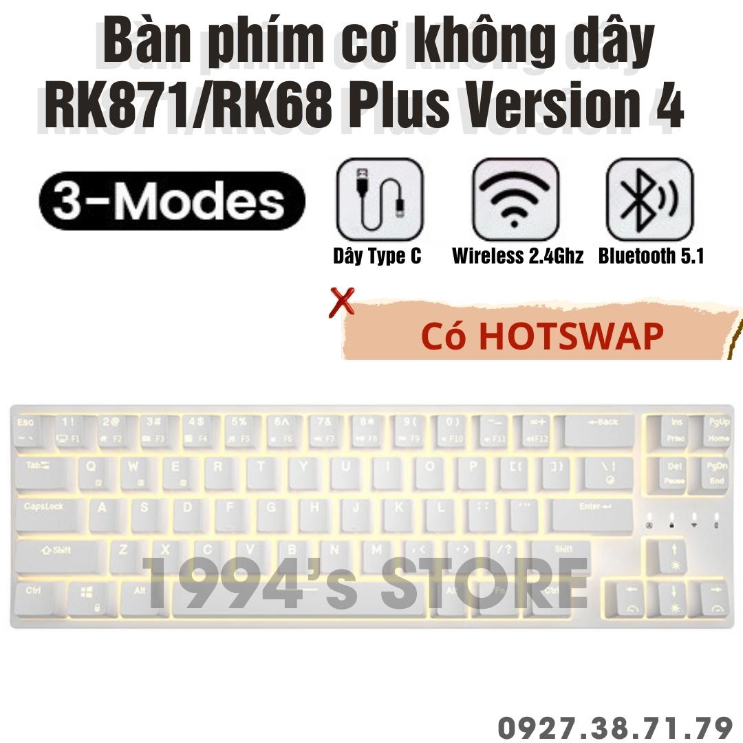 Bàn phím cơ RK871 Version 4 - Bàn phím cơ RK68 Plus - Bluetooth 5.1 - Wireless 2.4G - Cáp Type C - Phần mềm Macro phím