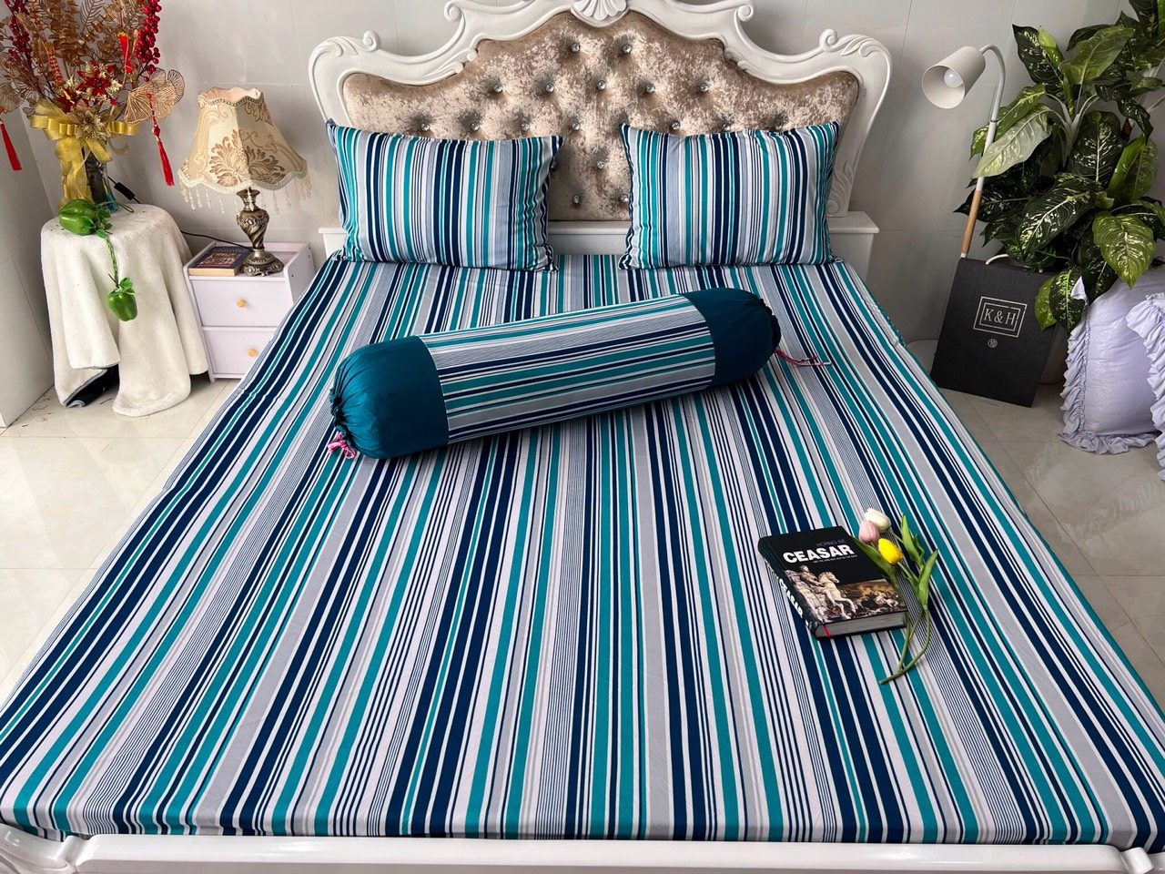 BỘ DRAP GA THUN HÀN QUỐC MẪU SỌC ĐẸP