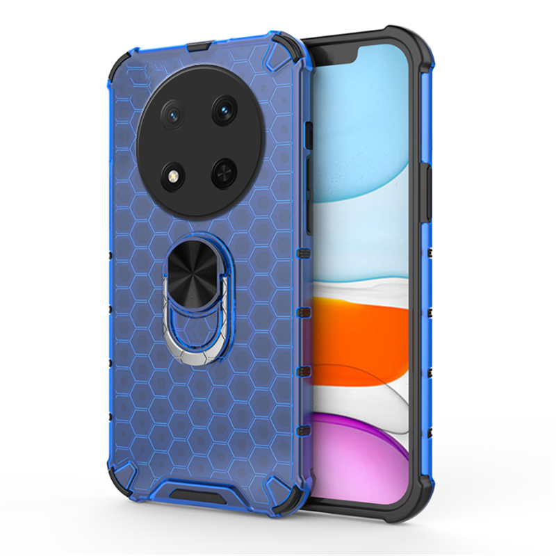 Phone case Honor X9C Clear Honeycomb Design Rugged Silicone Armor Shockproof Kickstand Holder Back cover Honor X9C 5G. 