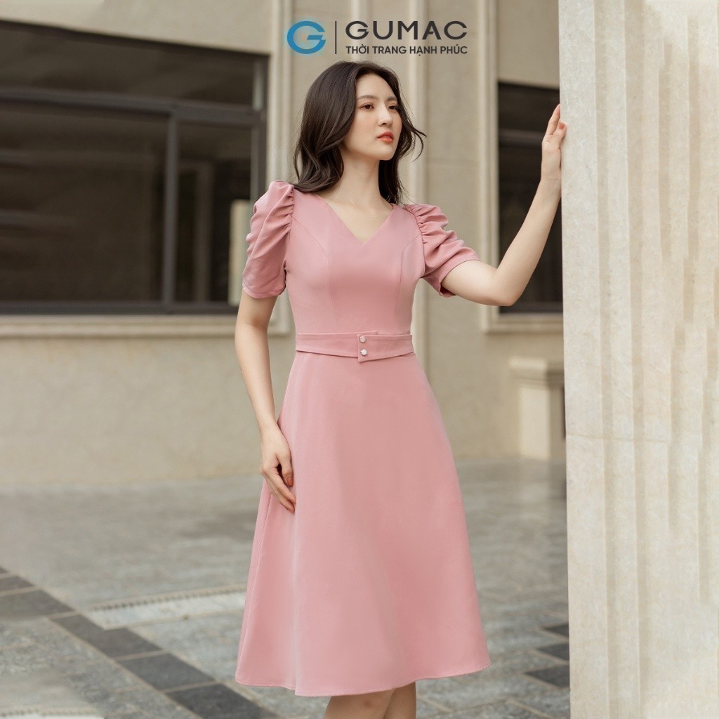 Đầm nữ A tay nhún GUMAC DD05021