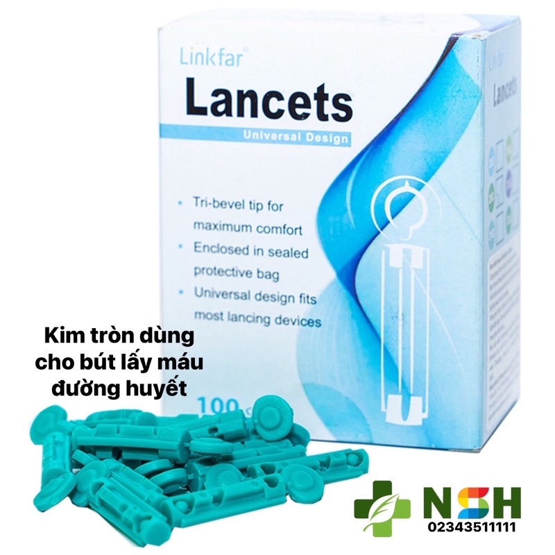 Hộp 100 Kim lấy máu thử đường huyết Linkfar - Kim lấy máu,chích máu thử đường huyết tiểu đường đầu tròn 4 cạnh linkfar