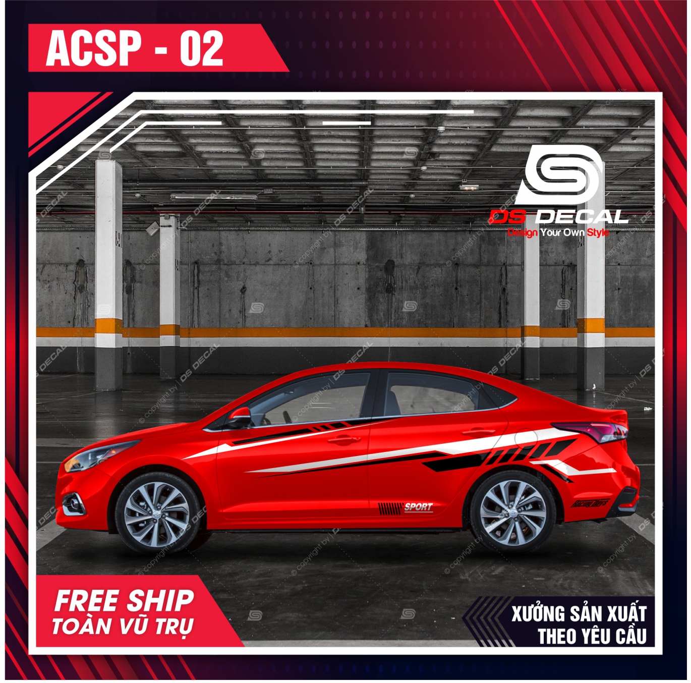 TOP 8 tem dán xe Hyundai Accent, decal dán sườn xe DS Decal