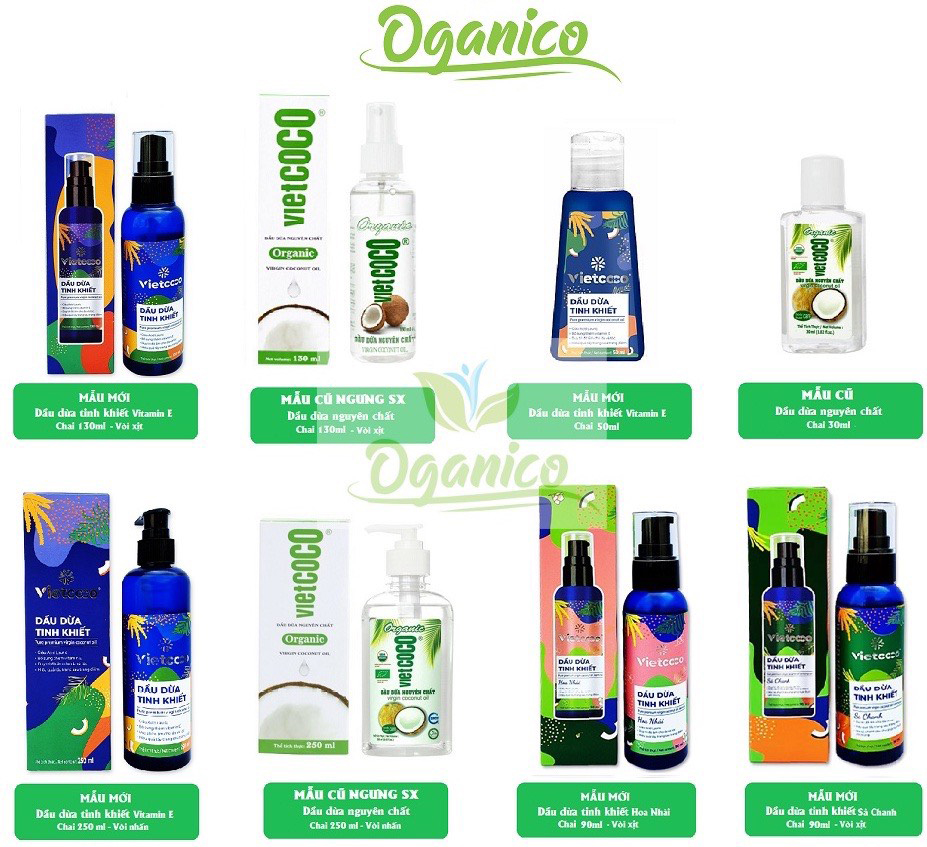 Dầu Dừa Tinh Khiết - Organic Vietcoco: 1lit - 500ML - 250ML