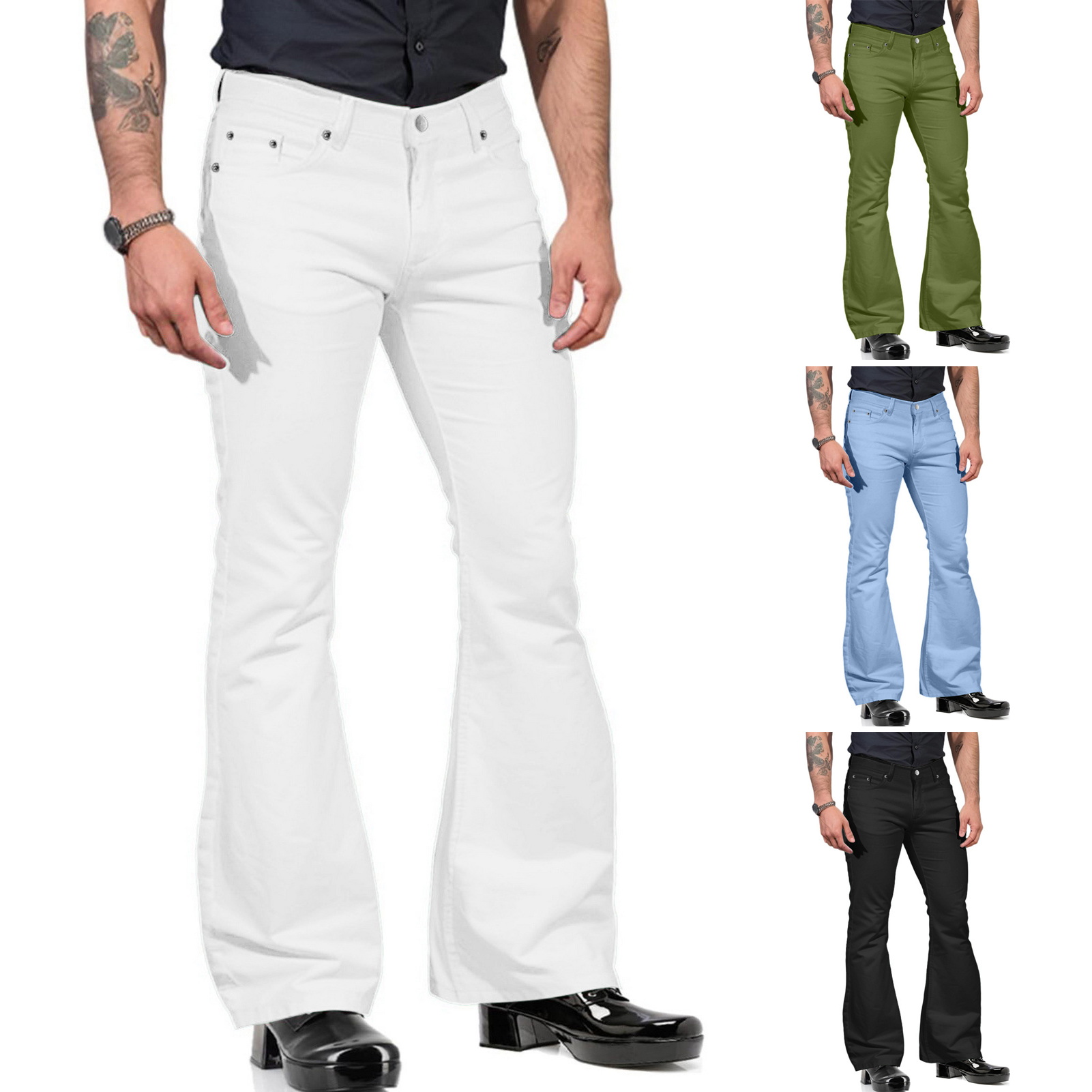 qiat MALL Men Bell Bottom Pants Flattering Bell Bottom Trousers Men's  Vintage Bell Bottom Jeans Stretchy Slim Fit Trousers for Fashionable