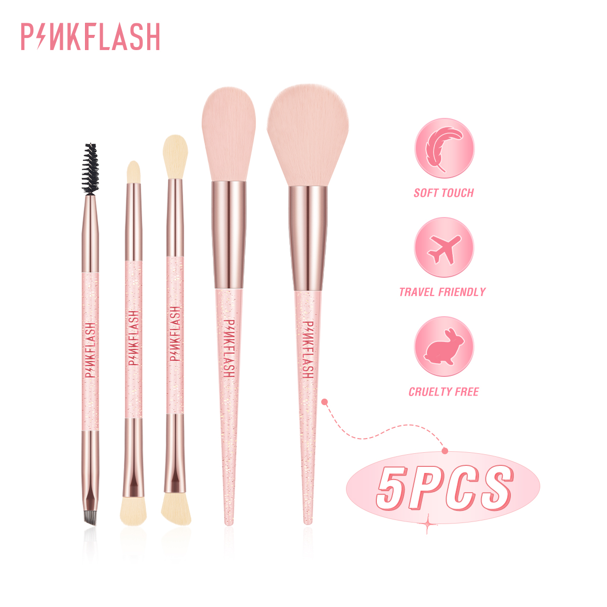 PINKFLASH 5PCS Fairy Wand Makeup Brush Set Beauty Brush Makeup Tool Multi-use