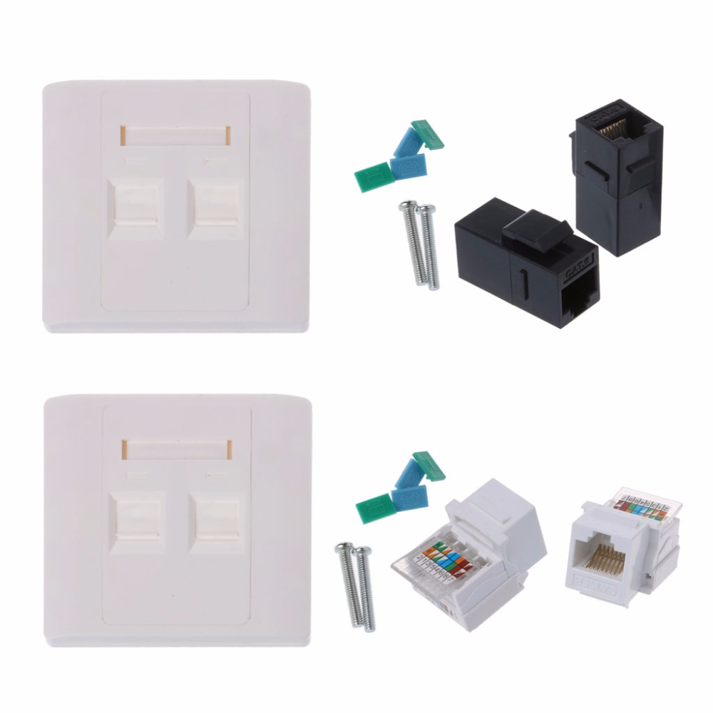 【VogueVenture】2 Ports CAT5e / CAT6 Modules RJ45 jack Network Wall Plate With Female to Female Connector. 
