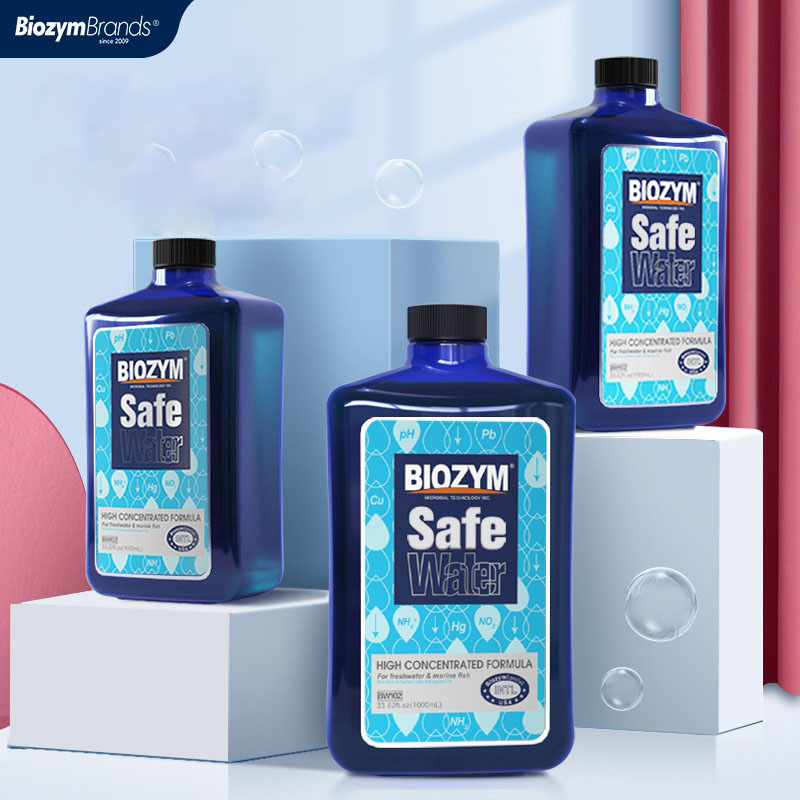 Biozym safe water 350ml - chuyên xử lý nước mới, khử clo, amoniac và kim loại nặng cho hồ cá, bể cá thuỷ sinh [safe wate