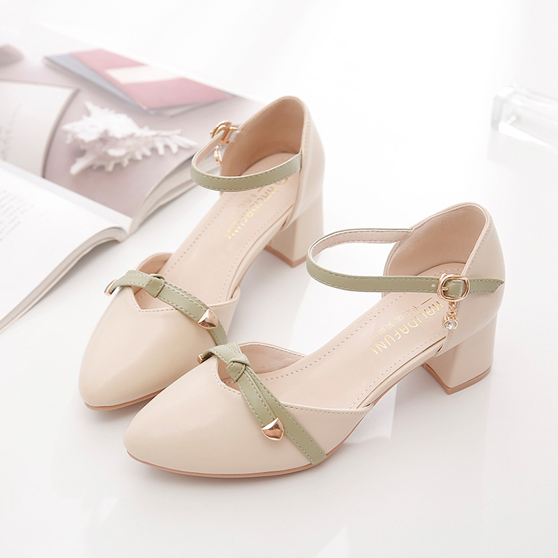 Giày Cao Gót Mũi Nhọn Đế Cao 5cm Đính Nơ