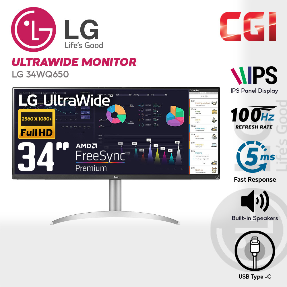 LG 34” 34WQ650 IPS FHD DisplayHDR 400 FreeSync Build In Speaker