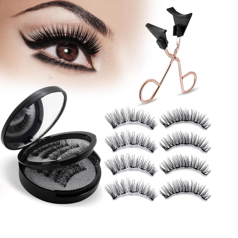 Magnetic False Eyelash With Clip 8pieces Natural Magnetic Eyelash Curler Set Magnetic 3D False Eyelash For Makeup
