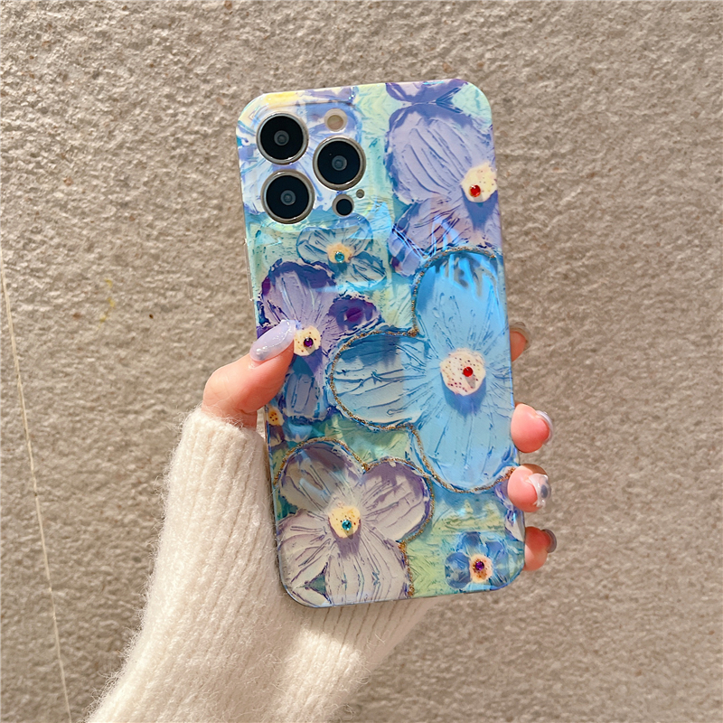 Phone Cases For Redmi Note 13 Pro 5G Back Case Soft Blue Light Oil Painting Flower Silicone Anti Shock for Redmi Note13 Pro Plus Phone Casing. 