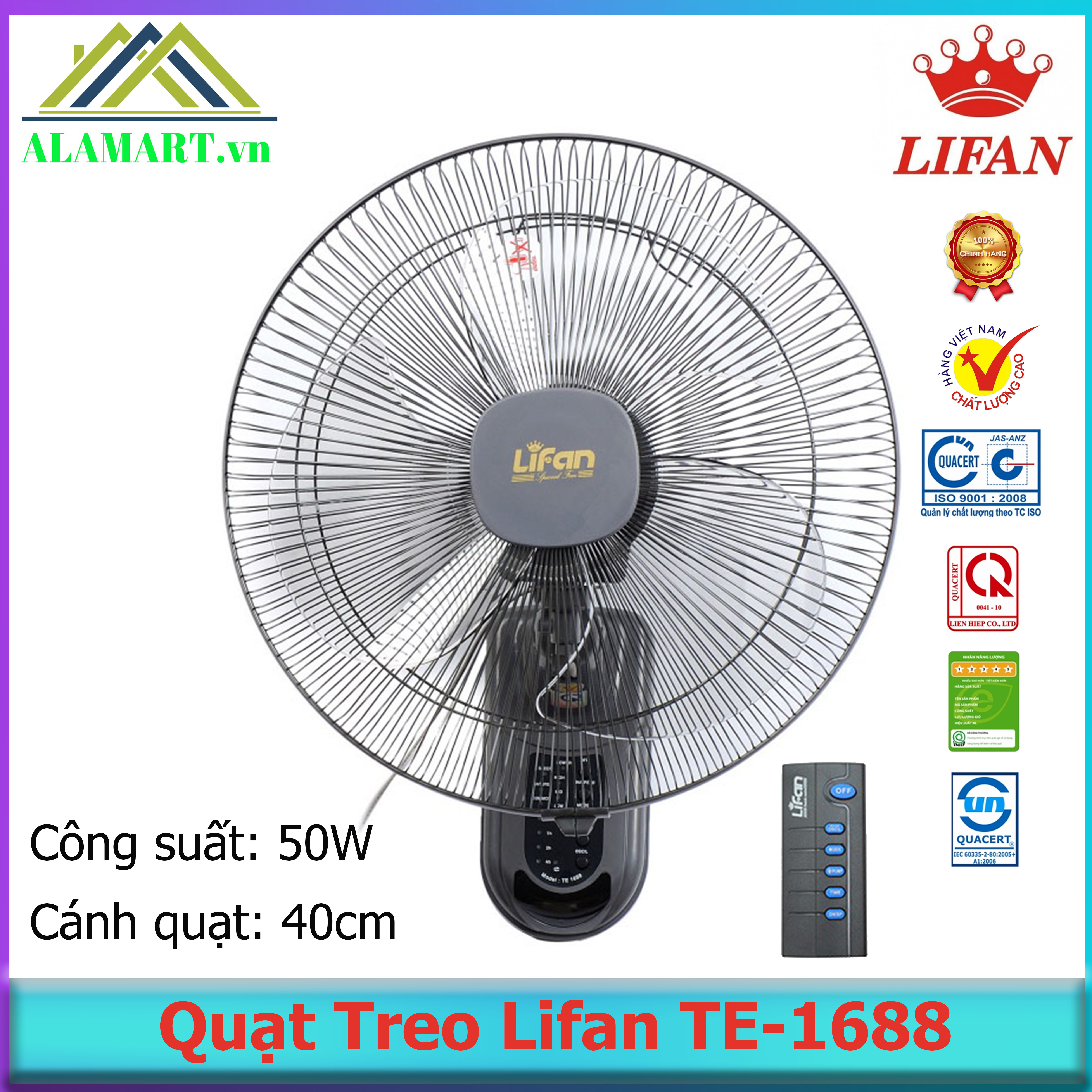 QUẠT TREO TƯỜNG LIFAN TE-1688 ( hàng chính hãng, mới 100%) bảo hành 12 tháng