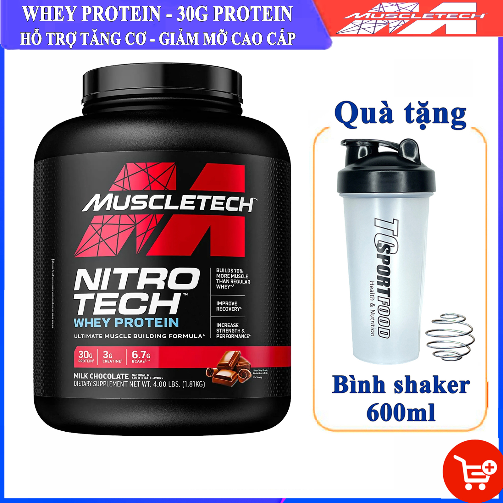 KÈM BÌNH SHAKER Sữa tăng cơ cao cấp Whey Protein Nitro Tech của MuscleTech thumbnail