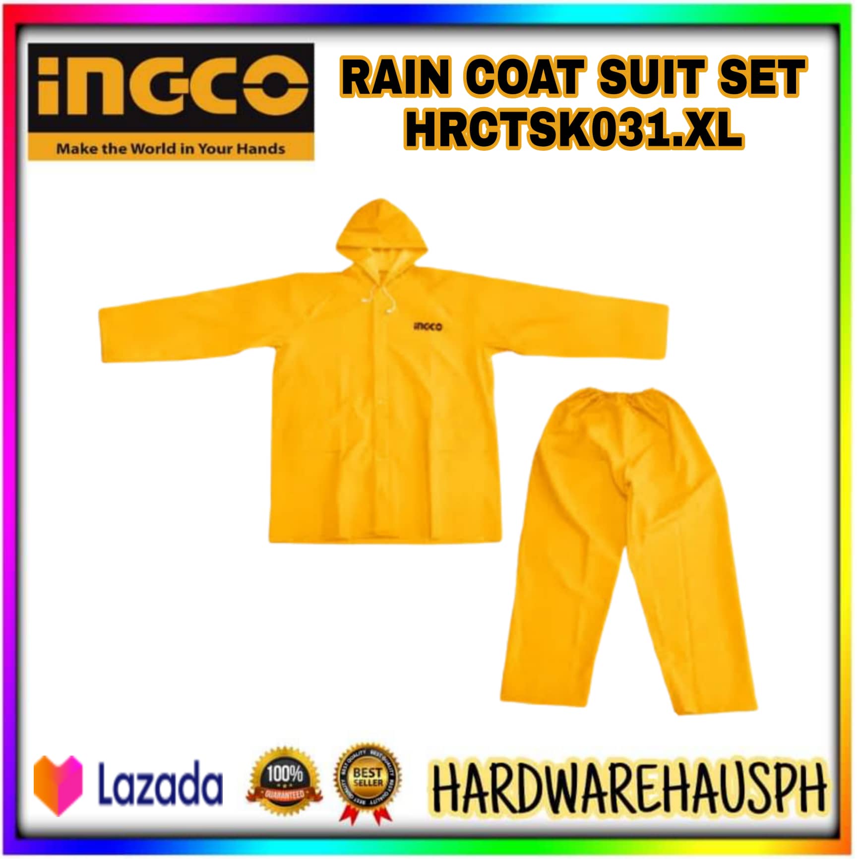 INGCO Industrial Rain Coat Suit XLarge HRCTSKT031.XL with Zipper and