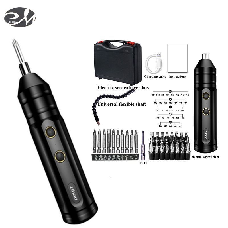 ERMO Máy vặn vít mini cầm tay 2 chiều dùng pin sạc sửa laptop máy tính Bộ tuốc nơ vít điện 4.2V pin tuốc nơ vít mini gấp USB tuốc nơ vít sạc lithium