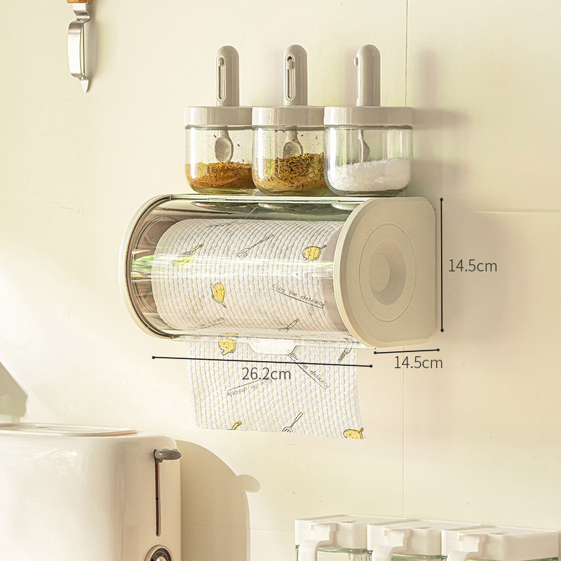 Wall mounted kitchen tissue storage box, household bathroom roll paper box with lid, dustproof tissue box