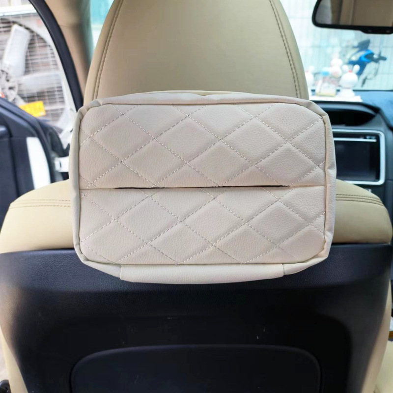OP PU Leather Car Tissue Box Rear Seat Sun Visor Hanging Organizer Tissue Drawer Container Bag Auto Interior Accessories