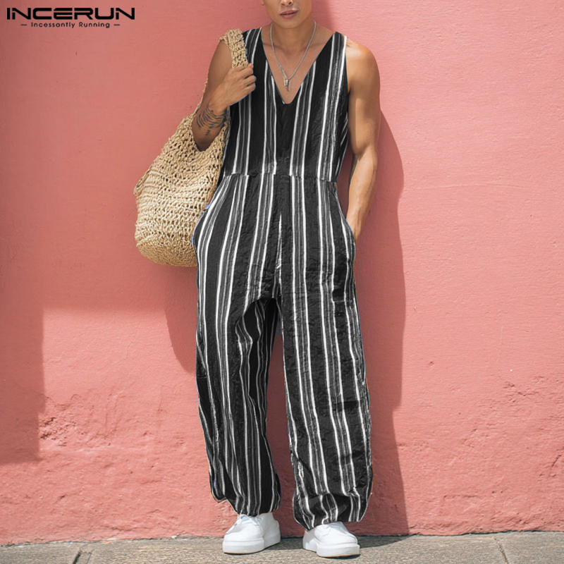 INCERUN%20Jumpsuits%20For%20Men%20Holiday%20Stripe%20V-Neck%20Sleeveless%20Baggy%20Leisure%20Western%20Style%20Overalls%20#0901%20-%20Image%202
