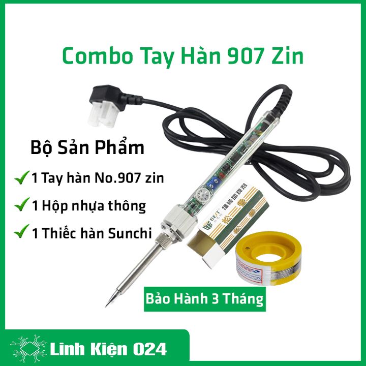 Combo tay hàn 907 zin điều chỉnh nhiệt độ phích cắm 3 chấu Tặng 01 hộp nhựa thông, 1 thiếc hàn Sunchi, bảo hành 3 tháng
