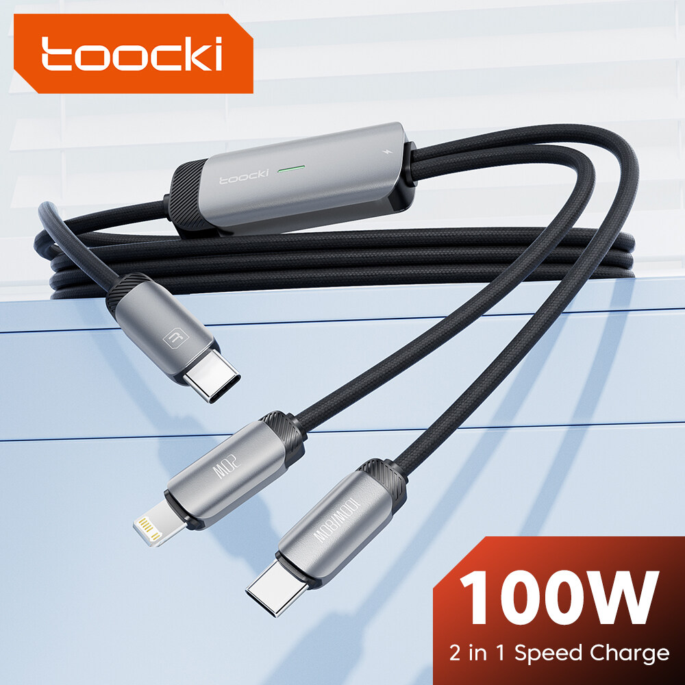 Toocki 100W 2 in 1 Super Charging Cable USB Type C Fast Charger Type C To 1OS Cable Data Cable