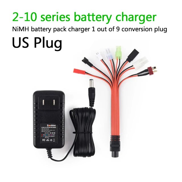 【Limited Time Only】 2s-10s NIMH NiCd charger 2.4V 3.6V 6v 4.8v 7.2V 8.4V 9.6v 12v 0.5A-1A NIMH charger with 8 connectors.