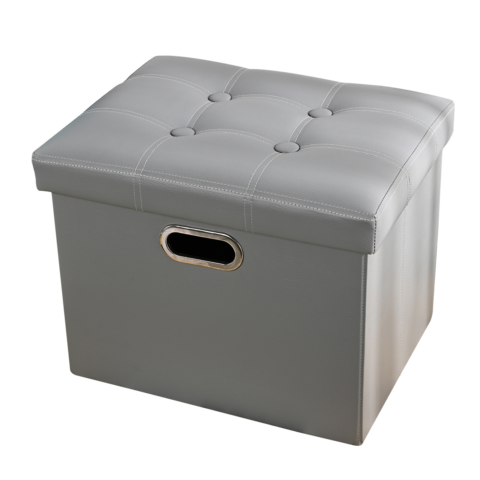 Storage Stool with Handle Foldable Strong Load Bearing Faux Leather Versatile Storage Ottomans Cube Seat