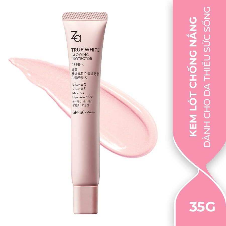 Kem Lót Nâng Tông Chống Nắng ZA True White Glowing Protector SPF36 PA++ 35g .#03 Pink