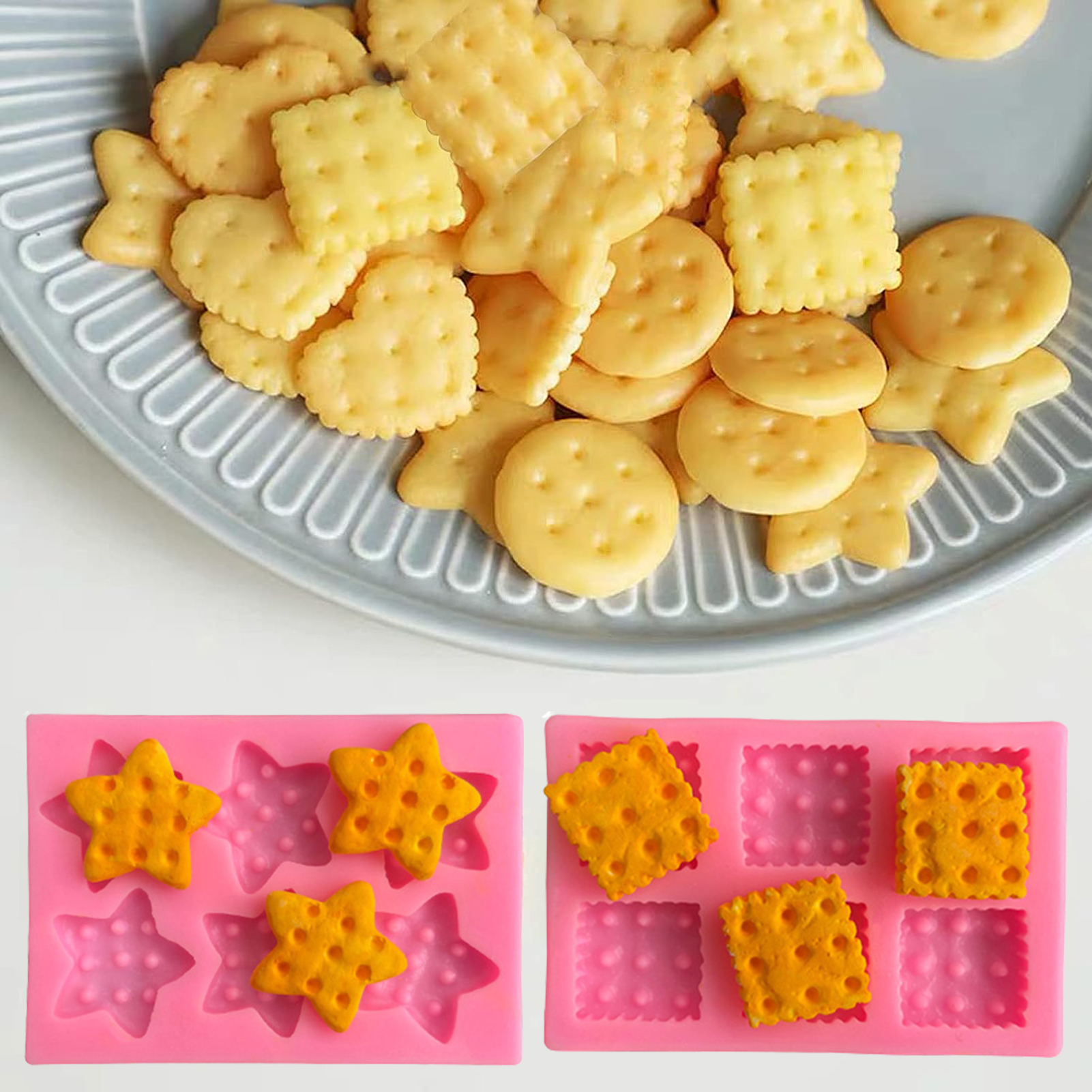 Terylin Star Shape Cookie Mold Square Cookie Mold Silicone Cookie Mold Set Easy Release Baking Molds for Fondant Cake Chocolate Candy and More Kitchen Supplies for Creative Treats Round Square Star