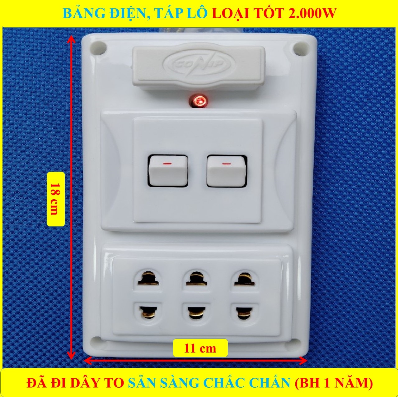 Bảng điện nổi, Táp lô điện 2000W LOẠI TỐT (BH 1 NĂM) + 2 Công tắc điện + Đã đi dây điện TO sẵn sàng đầy đủ + Bộ ốc vít lắp đặt (bộ 1 sản phẩm)
