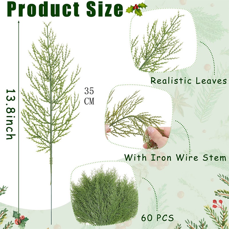 Artificial Pine Branches Leaf Fake Green Plant Pine Leaves DIY Christmas Wreath Decoration