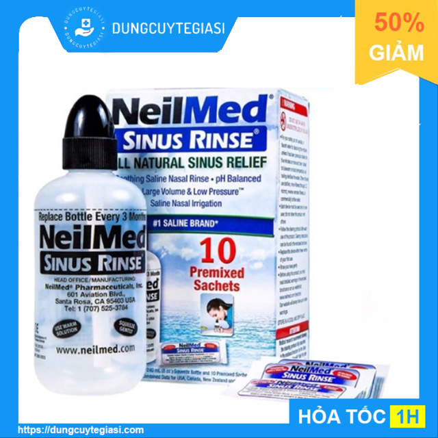 Bình rửa mũi NEILMED Sinus Rinse (1 bình Tặng kèm 10 gói muối rửa)