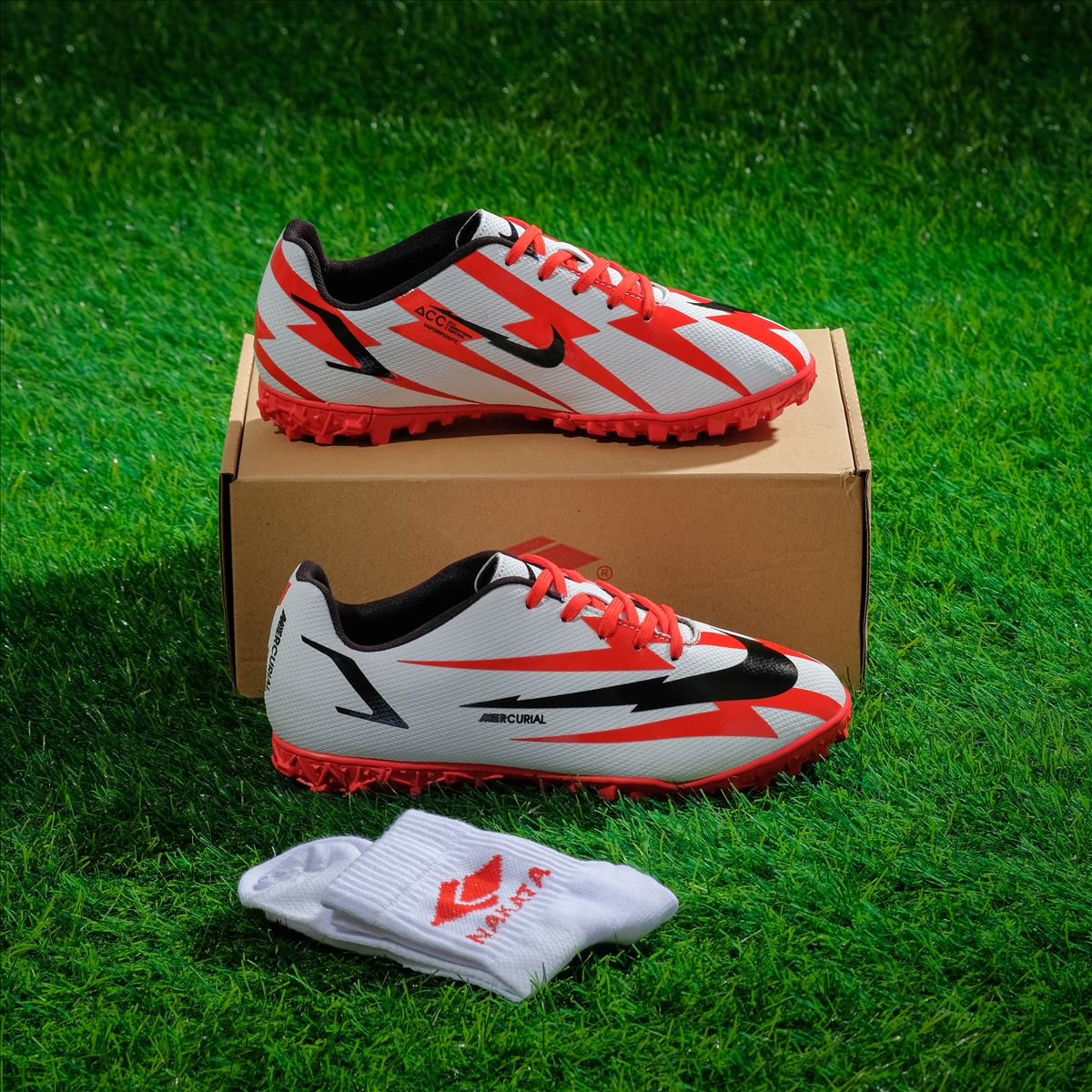 Giày Bóng Đá Trẻ Em Mercurial Super CR7 Trắng Đỏ [Có Video Thật].