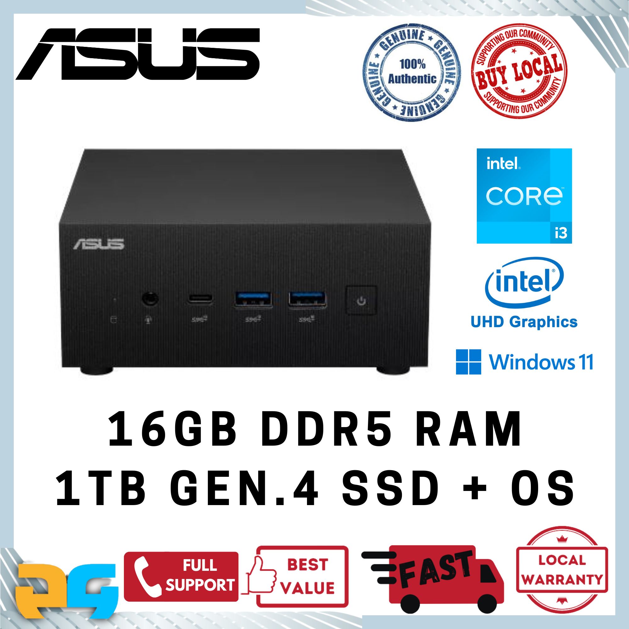 ASUS Barebone PN64 i312200P Mini PC RAM M.2 NVMe SSD Windows 11 Intel