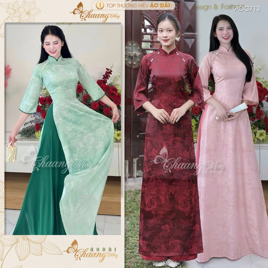 Áo dài cách tân truyền thống Hạ Yên cổ tay phối ADC713 may sẵn áo dài Phong Charm Hoa dự tiệc cưới lễ tết đẹp