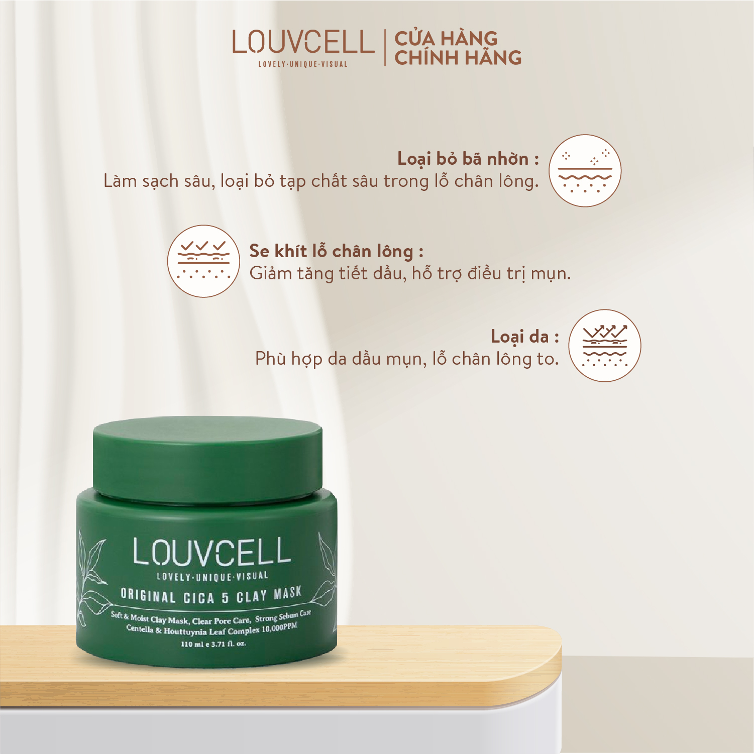 Mặt nạ đất sét thảo dược Louv Cell Original Cica 5 Clay Mask 110 ml